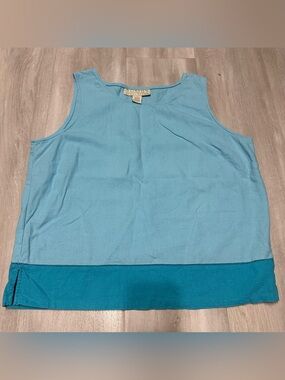 Norton McNaughton Blue Colorblock Sleeveless Linen Blend Top Sz L